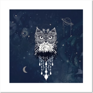The celtic owl with rocks and trees Posters and Art